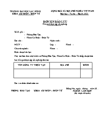 Đơn xin bảo lưu kết quả thực tập tốt nghiệp trường Đại học Lạc Hồng