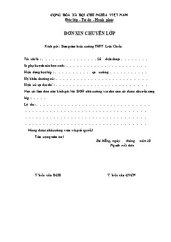 Đơn xin chuyển lớp cho con trường THPT Liên Chiểu