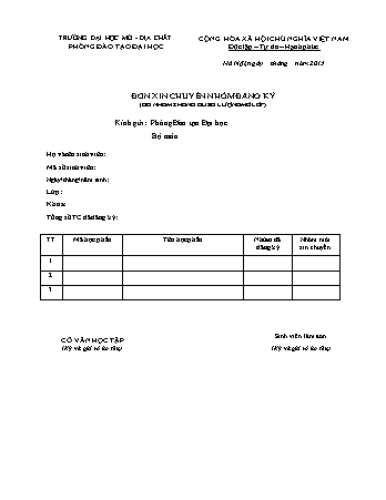 Đơn xin chuyển nhóm đăng ký (Do nhóm không đủ số lượng mở lớp) trường Đại học Mỏ - Địa chất