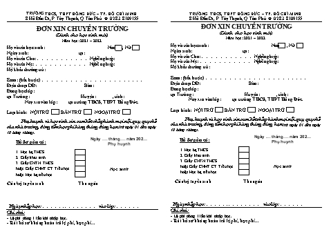 Đơn xin chuyển trường dành cho học sinh THCS THPT mới nhất