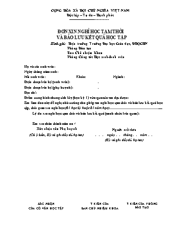 Đơn xin nghỉ học tạm thời và bảo lưu kết quả học tập trường Đại học giáo dục ĐHQGHN
