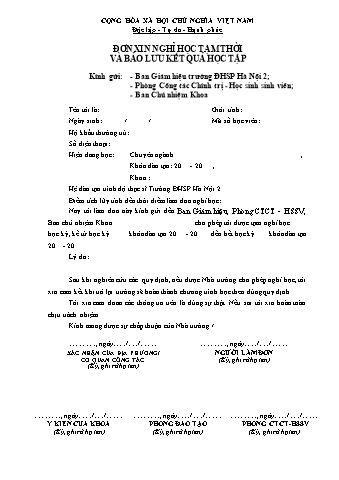 Đơn xin nghỉ học tạm thời và bảo lưu kết quả học tập trường ĐHSP Hà Nội 2