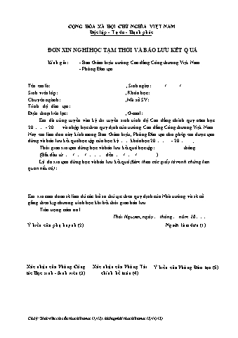 Đơn xin nghỉ học tạm thời và bảo lưu kết quả trường Cao đẳng công thương Việt Nam