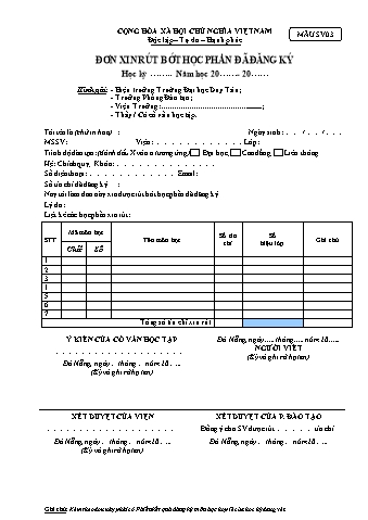 Đơn xin rút bớt học phần đã đăng ký trường Đại học Duy Tân