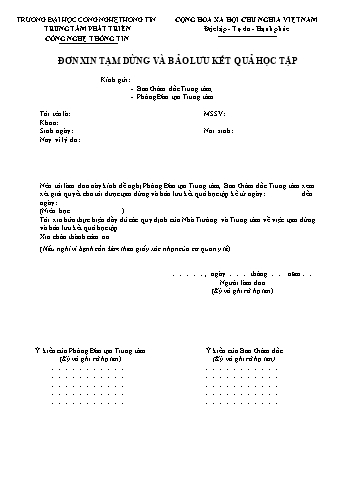 Đơn xin tạm dừng và bảo lưu kết quả học tập trường Đại học công nghệ thông tin