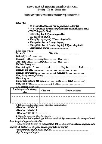 Đơn xin thuyên chuyển đơn vị công tác chuẩn